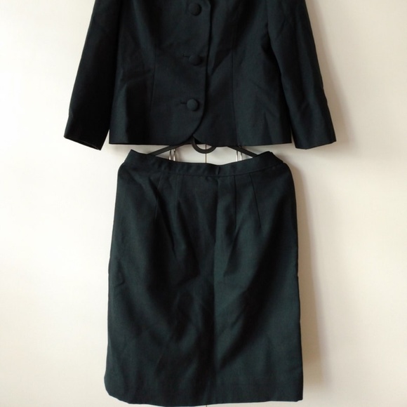 Vintage 50s 60s Suit MCM Jacket Skirt Tailored Dark Green Split Collar 35B 28W - Picture 3 of 13